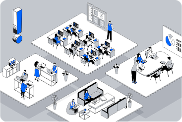 Illustration of multiple connected workplace systems