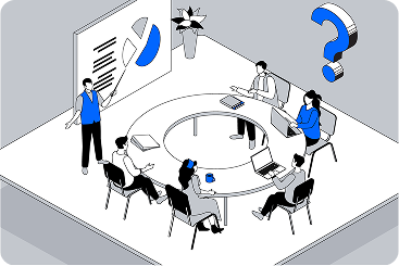 Illustration of a meeting room with inconsistent technology